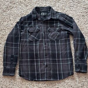 Salty Crew Boys Gray and Blue Plaid Button Down Shirt